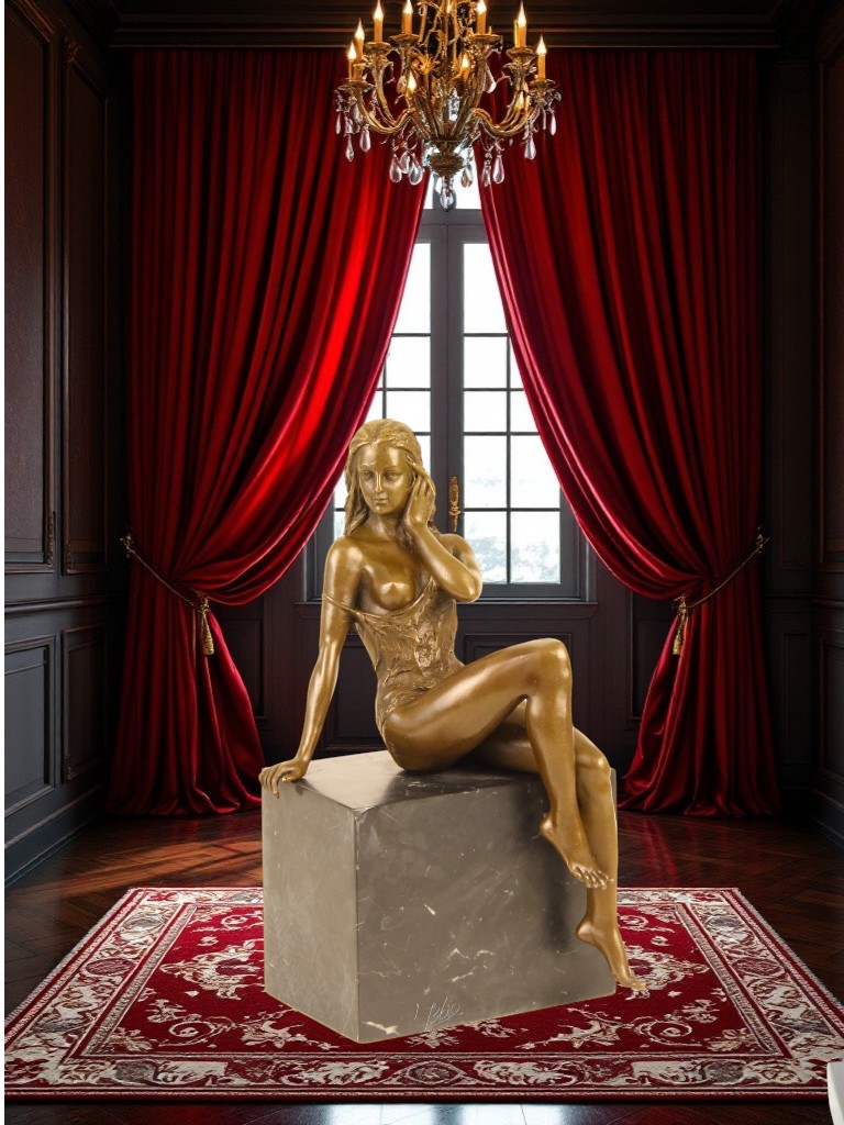 BE20.Bronze sur marbre femme assise demi-nue BE20.Bronze sur marbre femme assise demi-nue