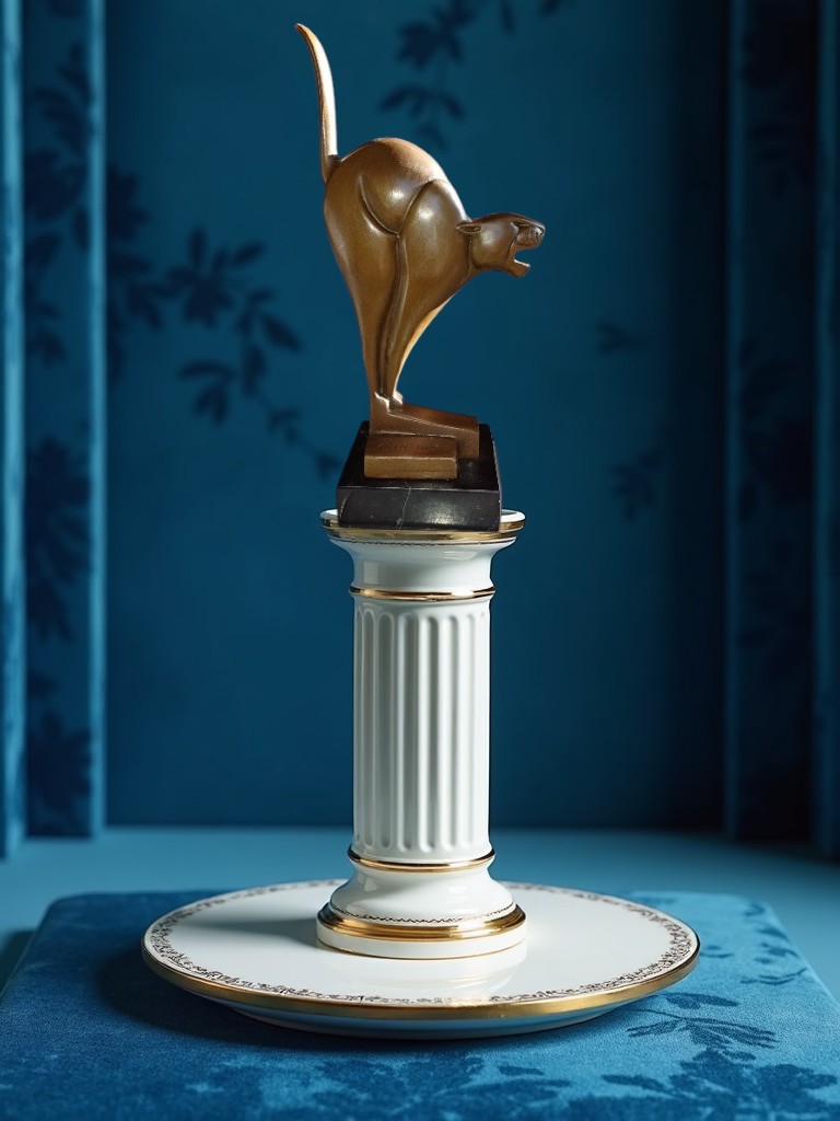 BAD08. Bronze sur marbre chat en colère