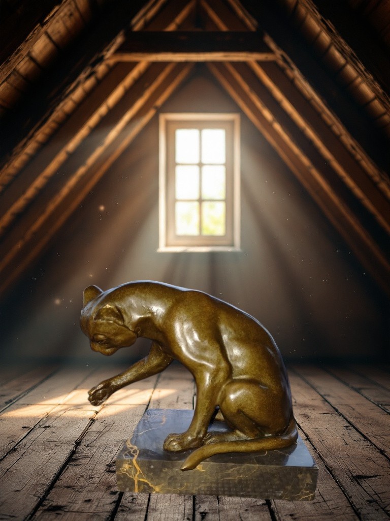 BA26.Bronze sur marbre d'un chat