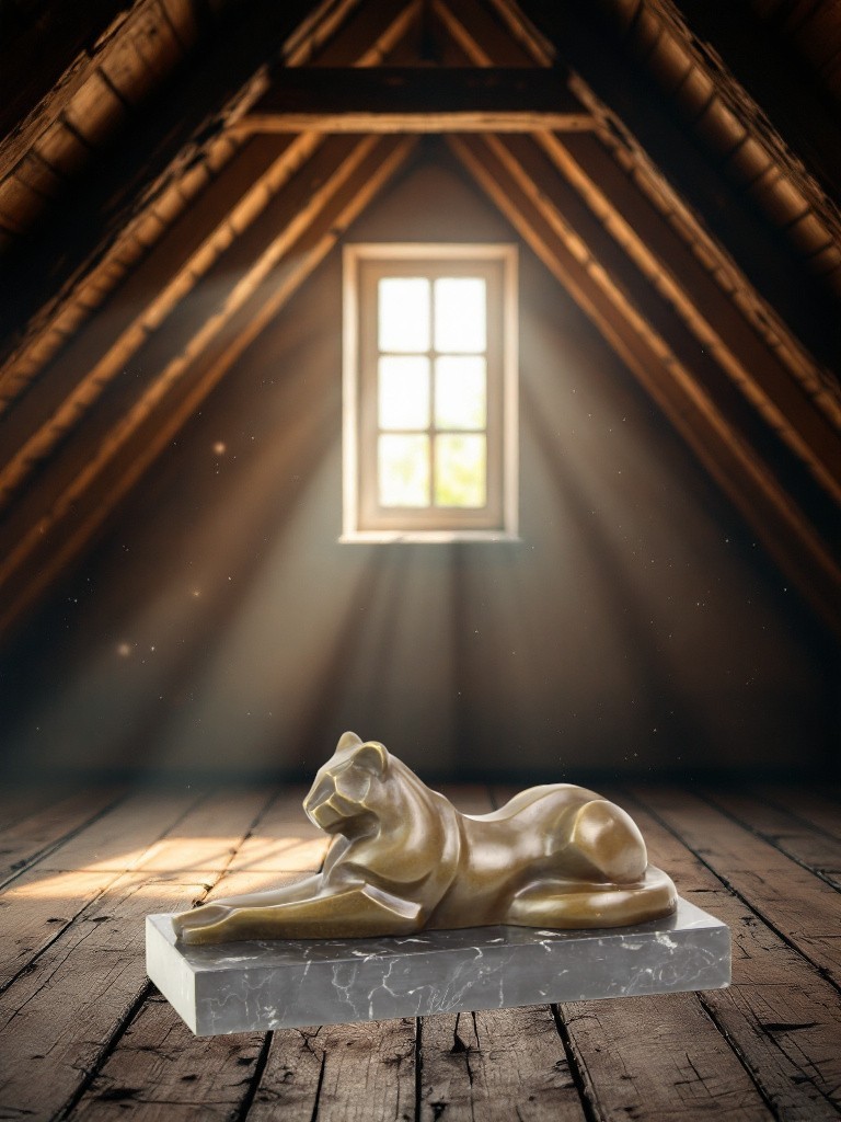 BA25. Bronze sur marbre d'un chat couché