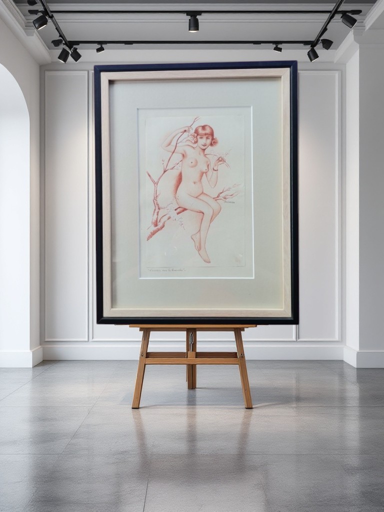 TAE11. Aquarelle jeune fille sur un arbre