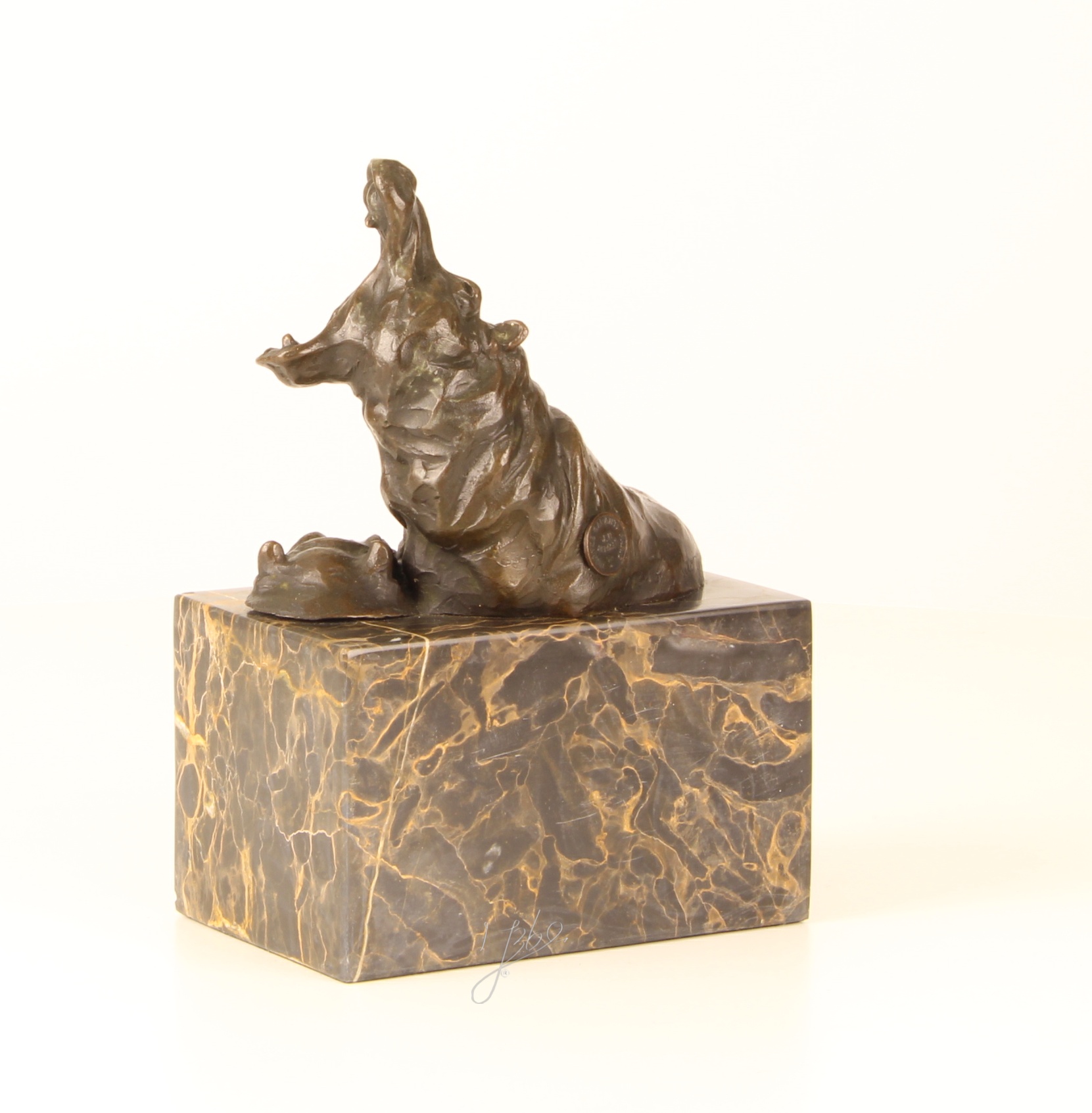 BA13.Bronze sur marbre d'un Hippopotame